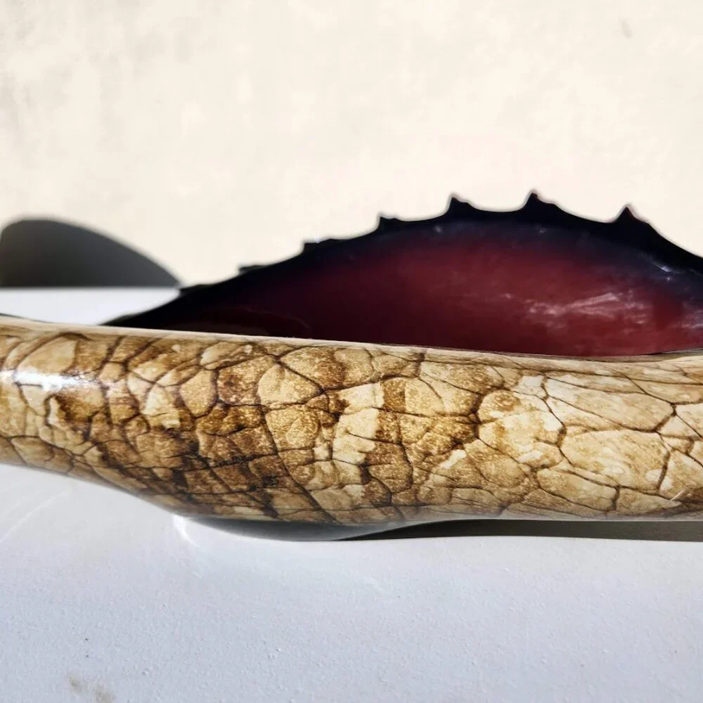 Hand Blown Murano Style Art Glass Folded Bowl Conch Shell Handmade Poland Approx